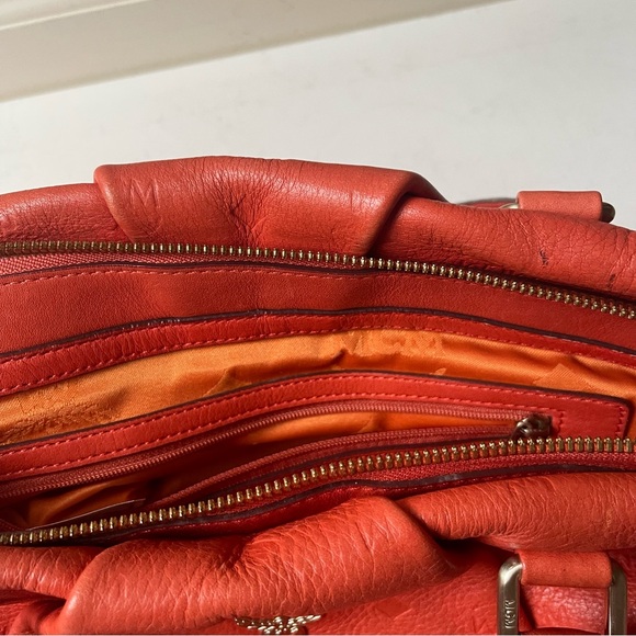 MCM Orange Monogram Embossed Leather Medium Two Way Handbag Tote Crossbody Zip - Picture 10 of 10